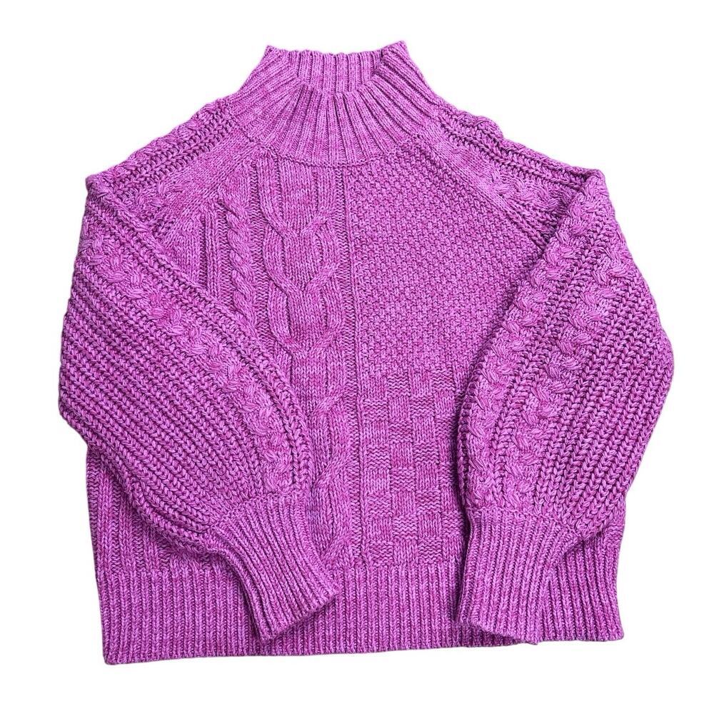Sundance Pink Cable Knit Chunky Sweater PM Petite Mock Neck Boho Cozy Knit